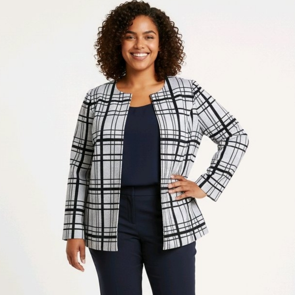 Jones Studio Separates Black And White Plaid Jacket Blazer Size-18W